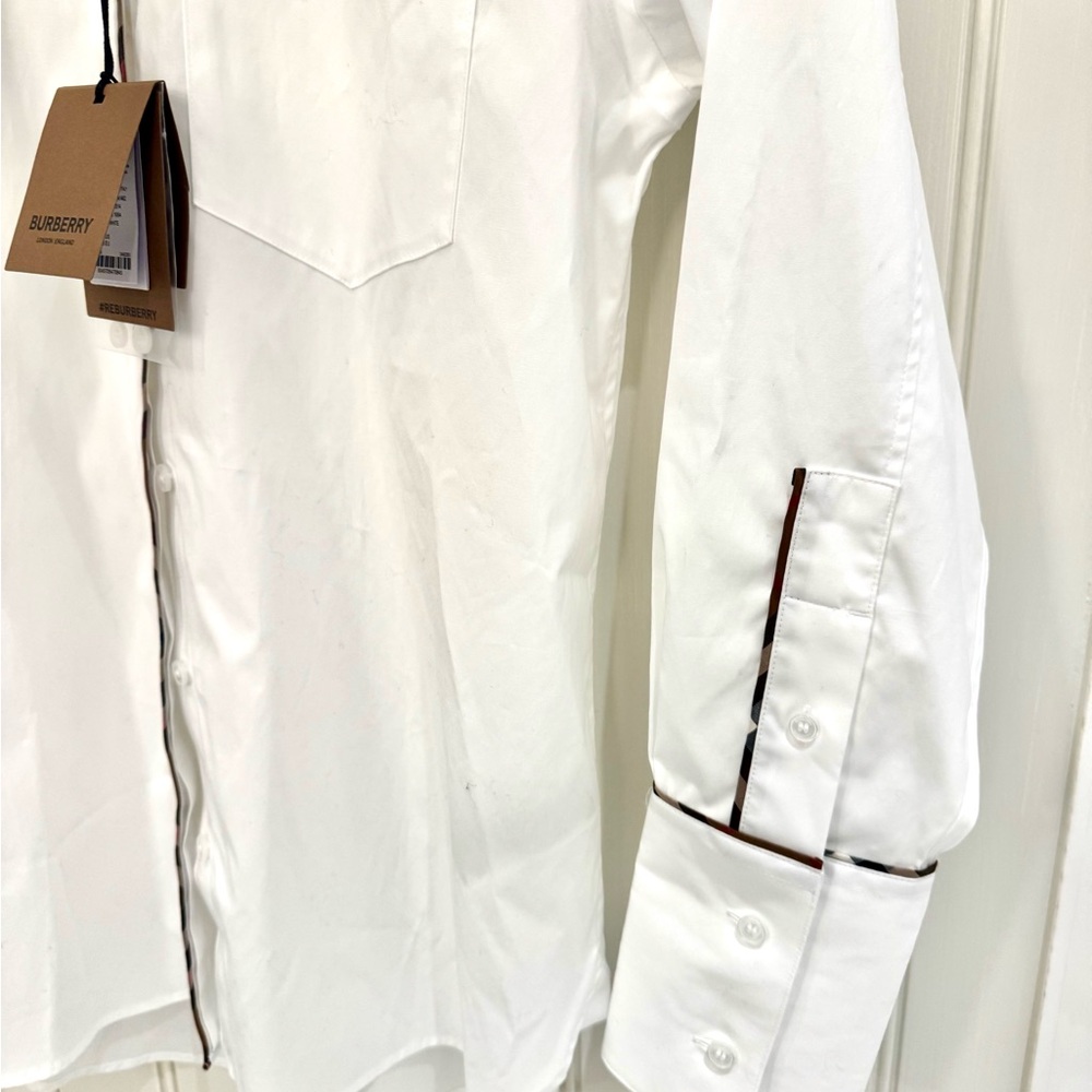 BURBERRY Optic White Cotton Shirt – NWT | Classic Luxury Staple - Picture 4 of 12
